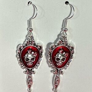 Silver and Red Skull Earrings